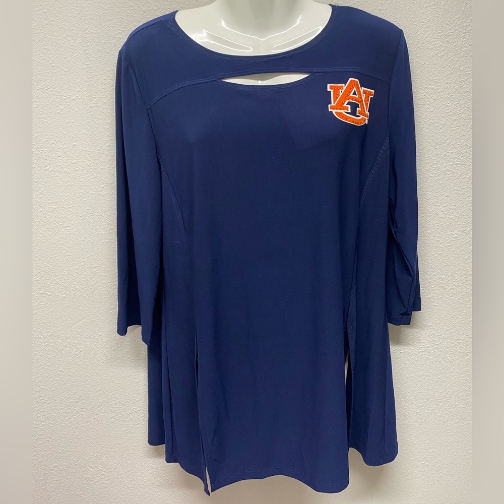 Auburn Tigers Womens Tunic Top Large NCAA Bedazzled War Eagle Blue Orange Aubie